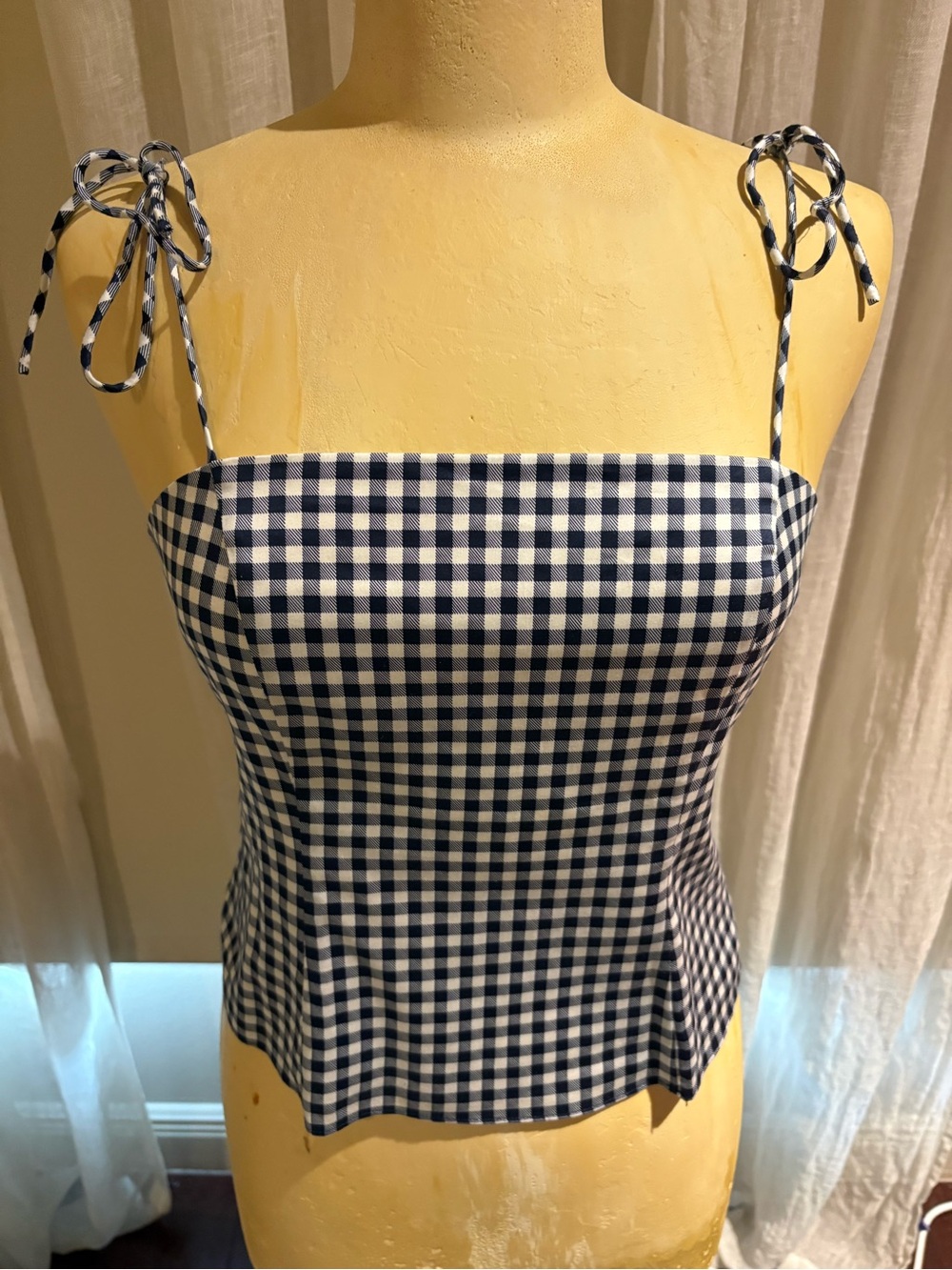Favorite Daughter Navy & White Gingham Tie-Shoulder Bustier